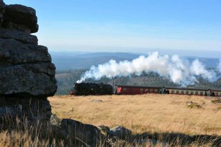 Brockenbahn unter Dampf beim Aufstieg zum Brocken