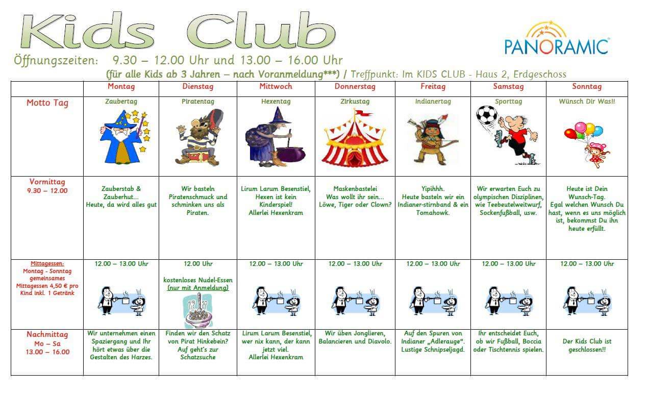 Wochenplan Kinder-Animationsprogramm